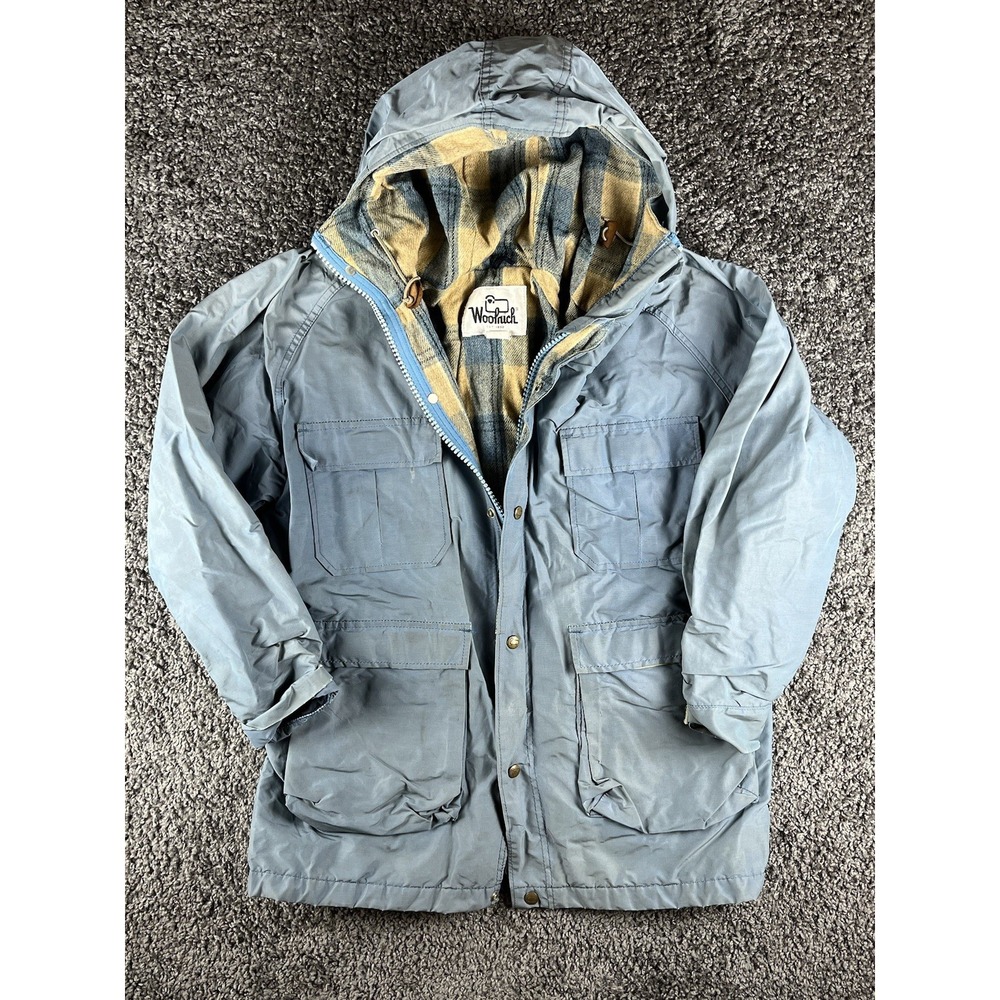 Vtg Woolrich Jacket Men Large 44 Plaid Nylon Chore Hood Coat Wool Blanket Lined